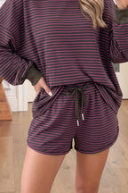 Stripe Mock Neck Pullover Shorts Set