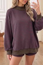 Stripe Mock Neck Pullover Shorts Set