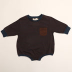 Harley Pocket Romper in Deep Blue Chocolate Stripe